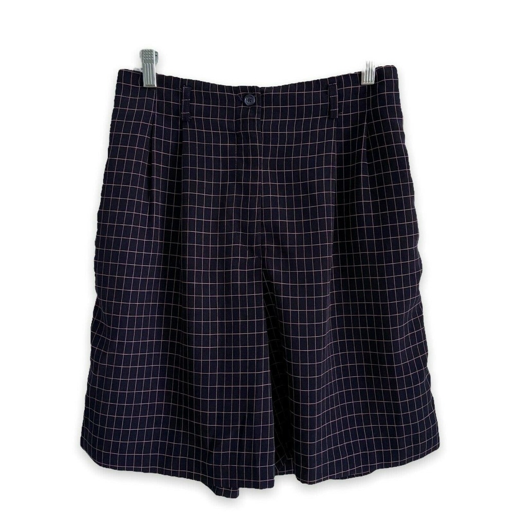 VTG Haley Women's Golf Shorts Size 10 Navy Pink Check Slash Pockets Back Pocket